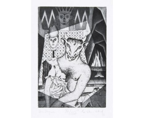   Christian Schad  (Miesbach 1894 - Stuttgart 1982)  Im Dogma  Radierung/Japan, 35,5 x 24 cm, r. u. mit Bleistift sign. und d