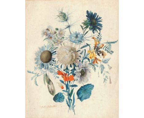   Pierre-Joseph Redouté  (St. Hubert 1759 - Paris 1840)  Kunstvolles Arrangement von Blüten  Aquarell, 41 x 32,5 cm, l. u. si