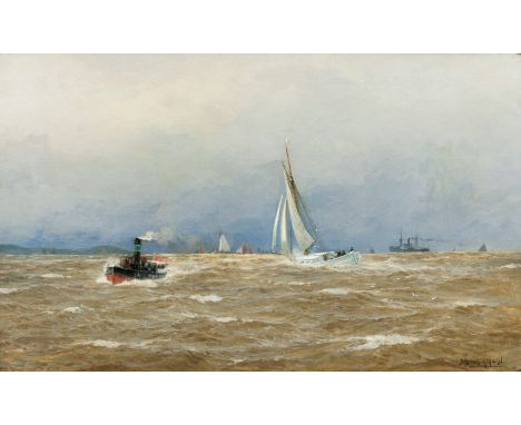   Carl Wilhelm Hugo Schnars-Alquist  (Hamburg 1855 - Hamburg 1939)  Auf der Elbe  Öl/Lw., 40,5 x 65,5 cm, r. u. sign. Schnars