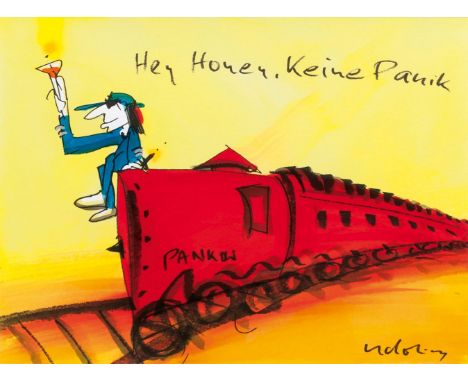   Udo Lindenberg  (Gronau/Westfalen 1946)  Hey Honey, keine Panik  Unikat. Acryl und Filzstift/Papier, 36 x 48 cm, r. u. sign
