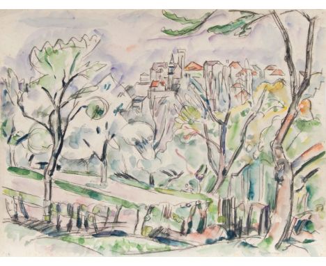   Ivo Hauptmann  (Erkner 1886 - Hamburg 1973)  Park mit Blick auf eine Stadt  Aquarell, 46 x 60 cm, r. u. sign. und dat. Ivo 