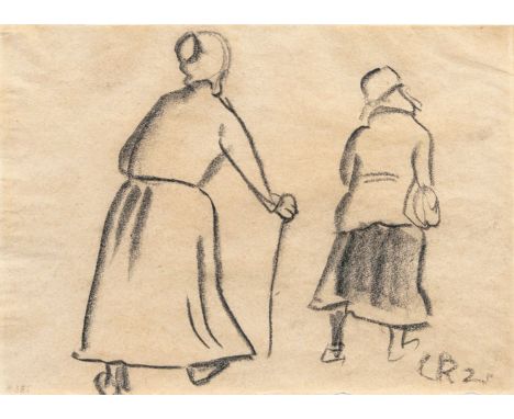   Christian Rohlfs  (Niendorf/Holst. 1849 - Hagen/Westf. 1938)  Zwei Frauen  Kohlezeichnung, 27,5 x 37,5 cm, r. u. monogr. CR