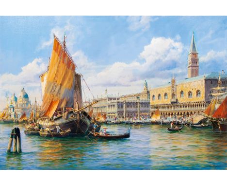   Hubert Kaplan  (München 1940)  Venedig, Canal Grande  Öl/Lw., 100 x 150 cm, r. u. sign. Hubert Kaplan, verso erneut sign. s