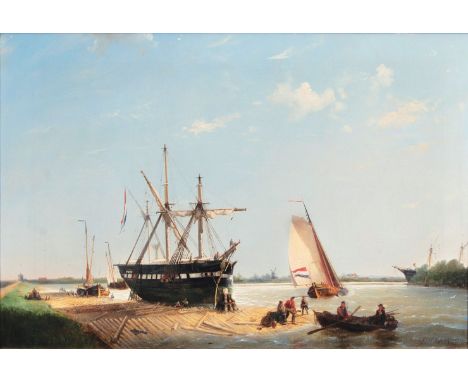   Johannes Hermann Barend Koekkoek  (Amsterdam 1840 - Hilversum 1912)  In der Werft  Öl/Lw., 51 x 77 cm, r. u. sign. und dat.