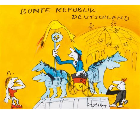   Udo Lindenberg  (Gronau/Westfalen 1946)  Bunte Republik Deutschland  Unikat. Acryl und Filzstift/Papier, 42 x 56 cm, r. u. 