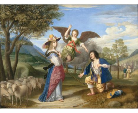   Wolfgang Heimbach  (Ovelgönne/Oldenburg um 1620 - nach 1678)  Die Begegnung von Jakob und Rahel  Öl/Holz, 47,5 x 62,5 cm, r