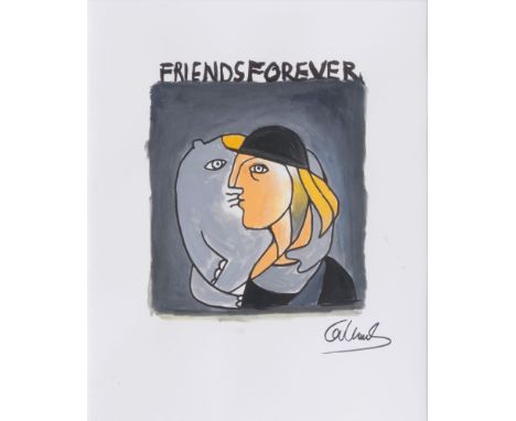   Otto Waalkes  (Emden 1948)  Friends Forever  Unikat. Acryl/Papier, 40 x 32 cm, r. u. sign. Otto Waalkes, unter Passepartout