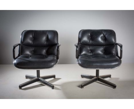 A PAIR OF TUB CHAIRS, FRENCH, 1970s  BY CHARLES POLLOCK FOR KNOLL, upholstered in leather (bearing labels). (2)