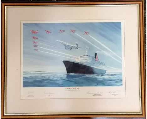 Framed print 'Seconds to spare' by Timothy O'Brien hand signed by David Leney (Concorde), Richard Thomas (Red Arrows) &amp; L