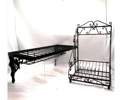 Aga (?) black enamel finished plate rack / shelf / utensil hanger with cherub and basket detail to brackets - 69cm x 32cm x 3