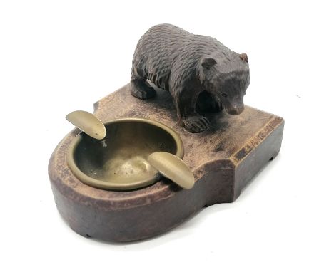 Antique hand carved Black Forest bear as an ashtray with brass inset - 11cm across &amp; 7cm high ~ has chip to ear &amp; den