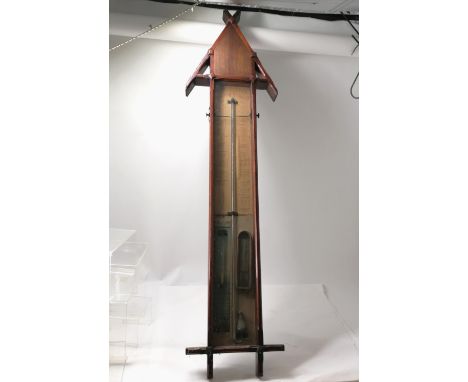 Antique Admiral Fitzroy mercurial gauge barometer in a Gothic revival style oak case - 131cm 