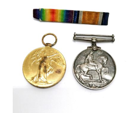 Royal Navy WWI pair of medals (Victory &amp; British War Medal) awarded to K.34620 A J Lone Sto.1 R.N. + ribbon bar 