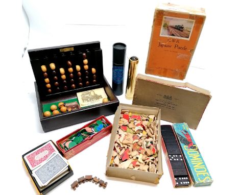 Remy Martin wooden Connect Four game, GWR puzzle and another, Greyhound dominoes kaleidoscope etc. 