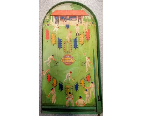 Vintage Amersham pin cricket bagatelle board - 76.5cm x 39cm ~ missing a couple of nails and some old woodworm holes but does