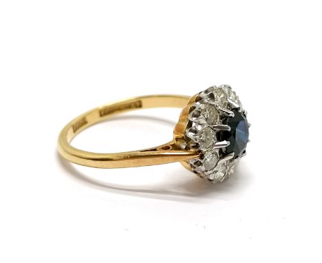 18ct marked gold &amp; platinum sapphire &amp; diamond cluster ring by A&amp; Co (Asprey?) - size M½ &amp; 3.7g - SOLD ON BEH