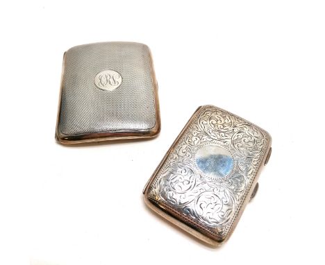 2 x antique sterling silver cigarette cases - largest 8cm x 6cm &amp; is engine turned with slight dents to case, smaller cas