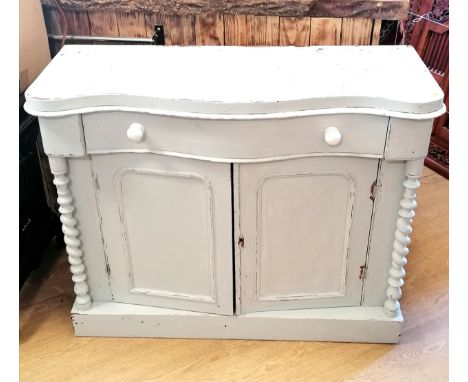 Light green painted Victorian chiffonier base with china handles - 103cm wide 41cm deep 84cm high 