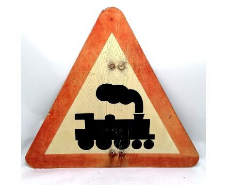 Vintage fibreglass Danger railway level crossing sign - 62cm high &amp; has stress cracks 