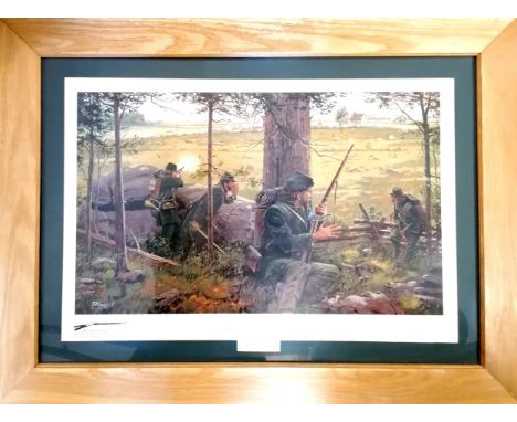 Large 1994 framed signed print of "Breechloaders &amp; Green Coats" Berdan's sharpshooters at Gettysburg by Dale Gallon #849/