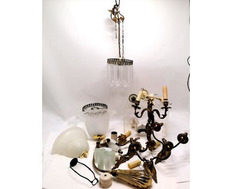 Quantity of mostly wall lights and fittings, glass wall light 23cm high 