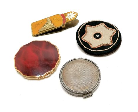 Sterling silver compact (total weight 100g &amp; 7cm diameter &amp; unused contents) t/w Stratton compact &amp; paper clip 