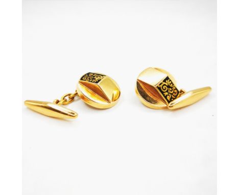 Portuguese vintage pair of 800 hallmarked gold cufflinks with enamel detail - total weight 6.2g 