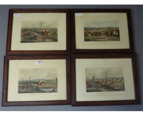 'Bibury Meeting in it's Palmy Days', set of four early 20th century reprinted hunting engravings after H. Alken 29cm x 40cm (