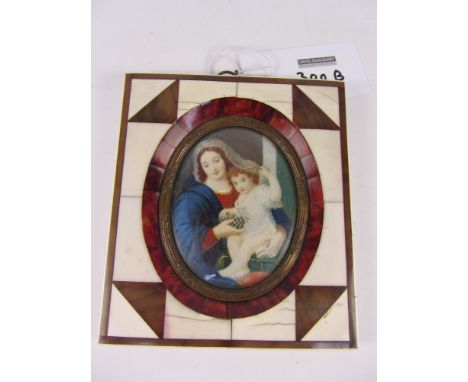 Mother and Child, late 19th century continental oval portrait miniature on ivory 8cm x 6.5cm in bone frame