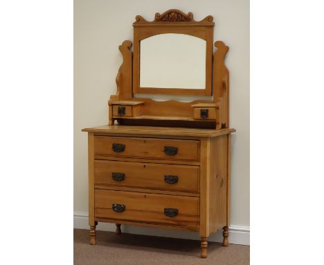 Edwardian satin walnut dressing chest fitted with three drawers, mirror back and two trinket drawers above, W93cm, H158cm, D4