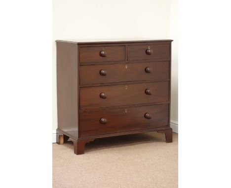 George III mahogany chest fitted with graduating two short and three long drawers, raised on bracket feet, W106cm, H105cm, D5