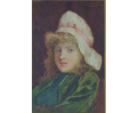 Portrait of a Girl in a White Bonnet, watercolour signed by Alfred Dickman Bastin (British 1849-1913)  14cm x 9cm
