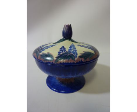 Carlton Ware 'Delphinium' pattern lidded pedestal bowl H14cm Condition Report light crazing all over, but no chips, cracks or