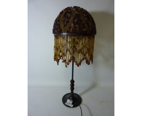 Table lamp with beaded and fringed shade H60cm  (This item is PAT tested - 5 day warranty from date of sale)