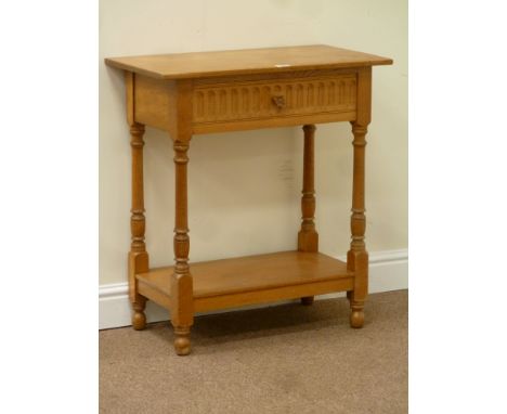 Light oak side table fitted with single drawer and undertier, W69cm, H75cm, D36cm