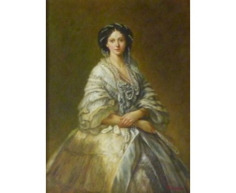 Portrait of a Lady, oil on panel signed R Wilson 39cm x 29cm