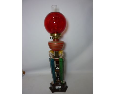 20th century Majolica oil lamp H78.5cm 