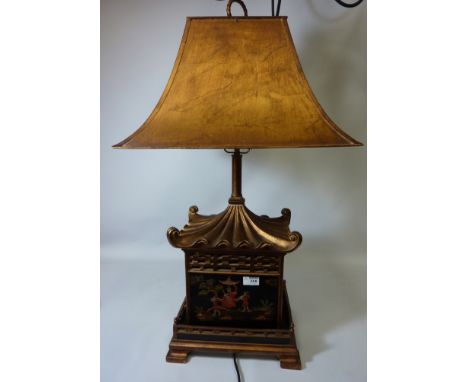 Chinese Chinoiserie design table lamp with gold leaf effect shade H83cm  (This item is PAT tested - 5 day warranty from date 