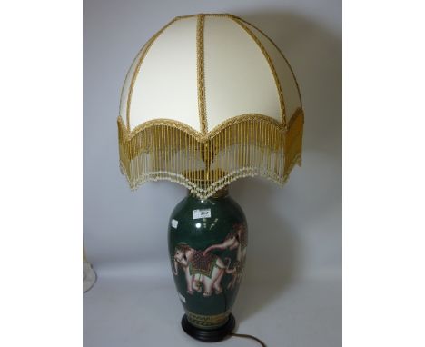 Table lamp decorated with elephants, with beaded shade H69cm  (This item is PAT tested - 5 day warranty from date of sale)