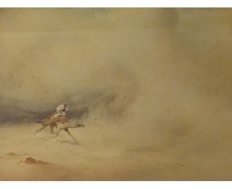 Desert Storm with Camel and Rider, watercolour signed and dated F R Bell 1910 after Robert George Talbot Kelly 28cm x 40cm