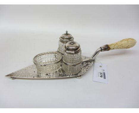 Silver presentation trowel condiment set 'Presented to the Mayor Mark Pearson esq by the members of the corportation ...first