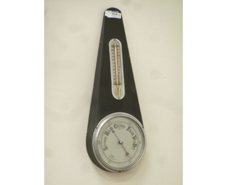 1950's metal cased aneroid barometer with thermometer, H52cm