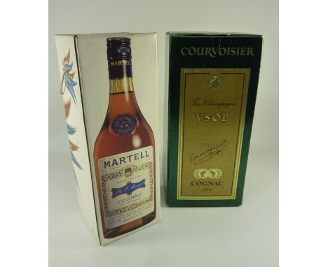 Bottle of Courvoisier VSOP cognac, boxed (1 litre) and a bottle of J & F Martell cognac, boxed (2) 