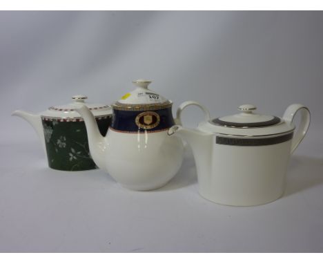Two Wedgwood bone china teapots - 'Manhattan' and 'Metropolis' and a Burberrys teapot (3)