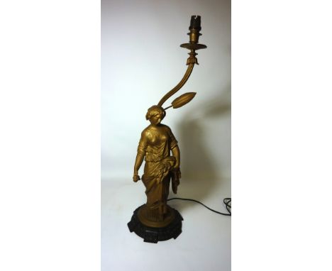 19th/20th century gilded spelter figural table lamp H66cm 