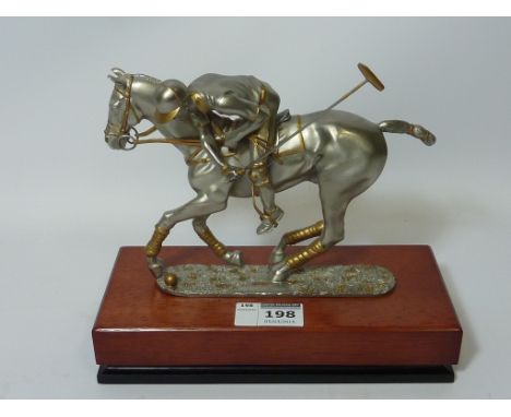 Royal Selangor pewter sculpture of a polo player signed by R. Cameron L20cm
