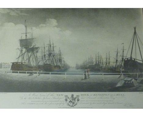 'New Dock Kingston upon Hull', 20th century engraving after R Thew 36cm x 52cm