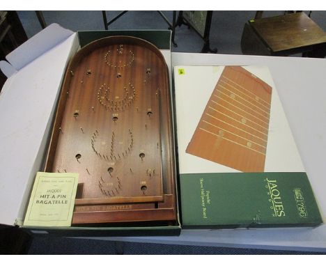 A Jacques Shove Ha'penny board, boxed and a Bagatelle game