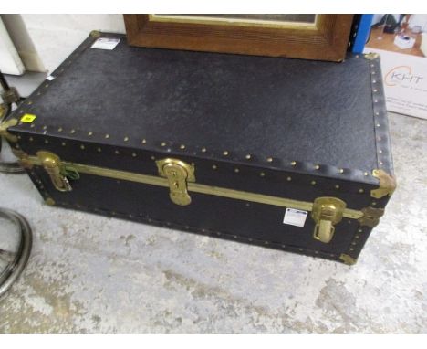 A vintage leather and brass studded trunk, 36 x 20 x 12