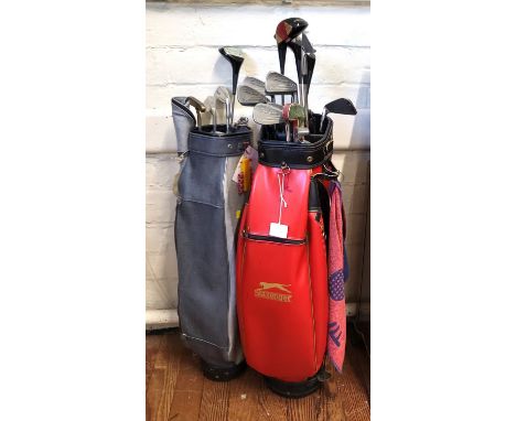 Two sets of assorted vintage golf clubs and bags, including three Dunlop Drivers John Jacobs Irons, a Predator 4 Driver by Pe
